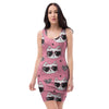 Pink Cat Print Bodycon Dress-grizzshop