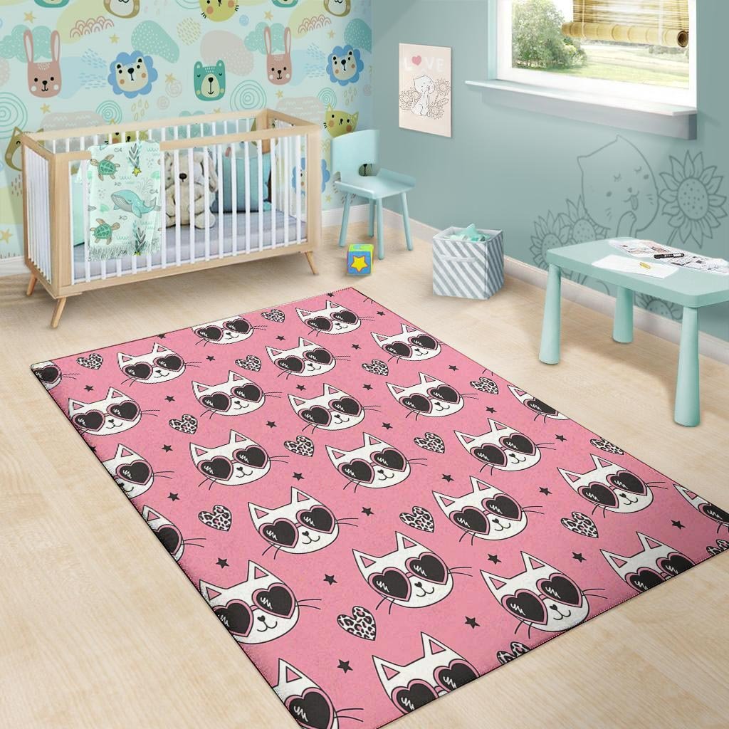 Pink Cat Print Floor Mat-grizzshop