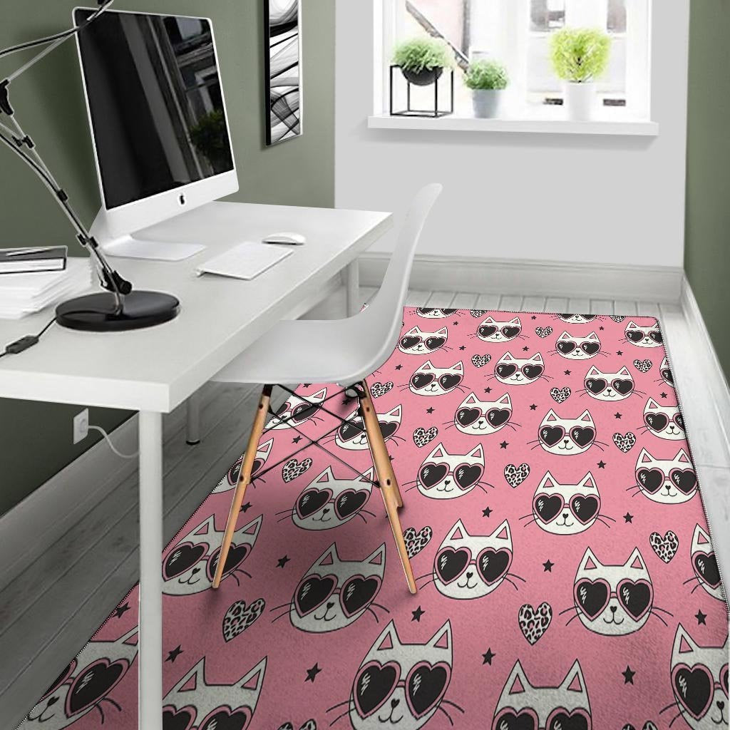 Pink Cat Print Floor Mat-grizzshop