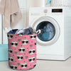 Pink Cat Print Laundry Basket-grizzshop