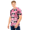 Pink Cat Print Men T Shirt-grizzshop