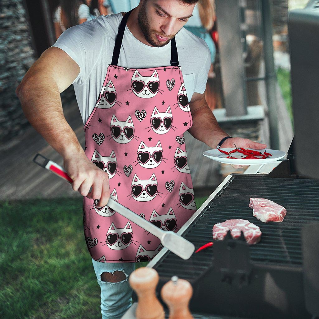 Pink Cat Print Men's Apron-grizzshop