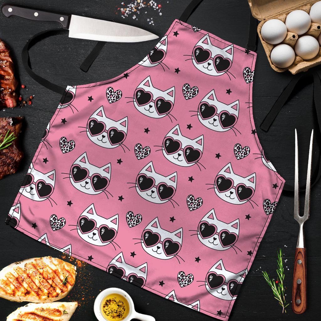 Pink Cat Print Men's Apron-grizzshop