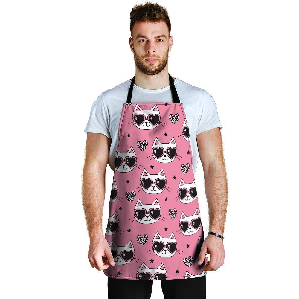 Pink Cat Print Men's Apron-grizzshop