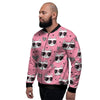 Pink Cat Print Men's Bomber Jacket-grizzshop