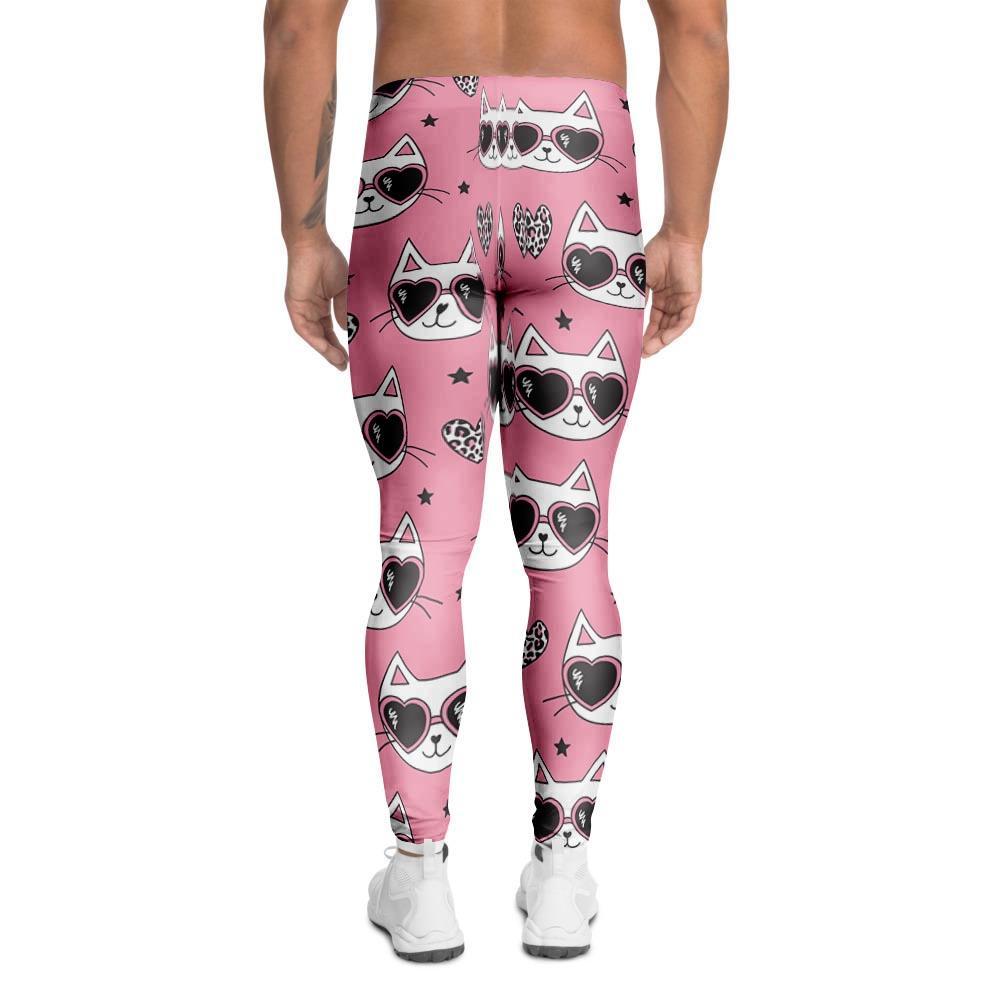 Pink Cat Print Men's Leggings-grizzshop