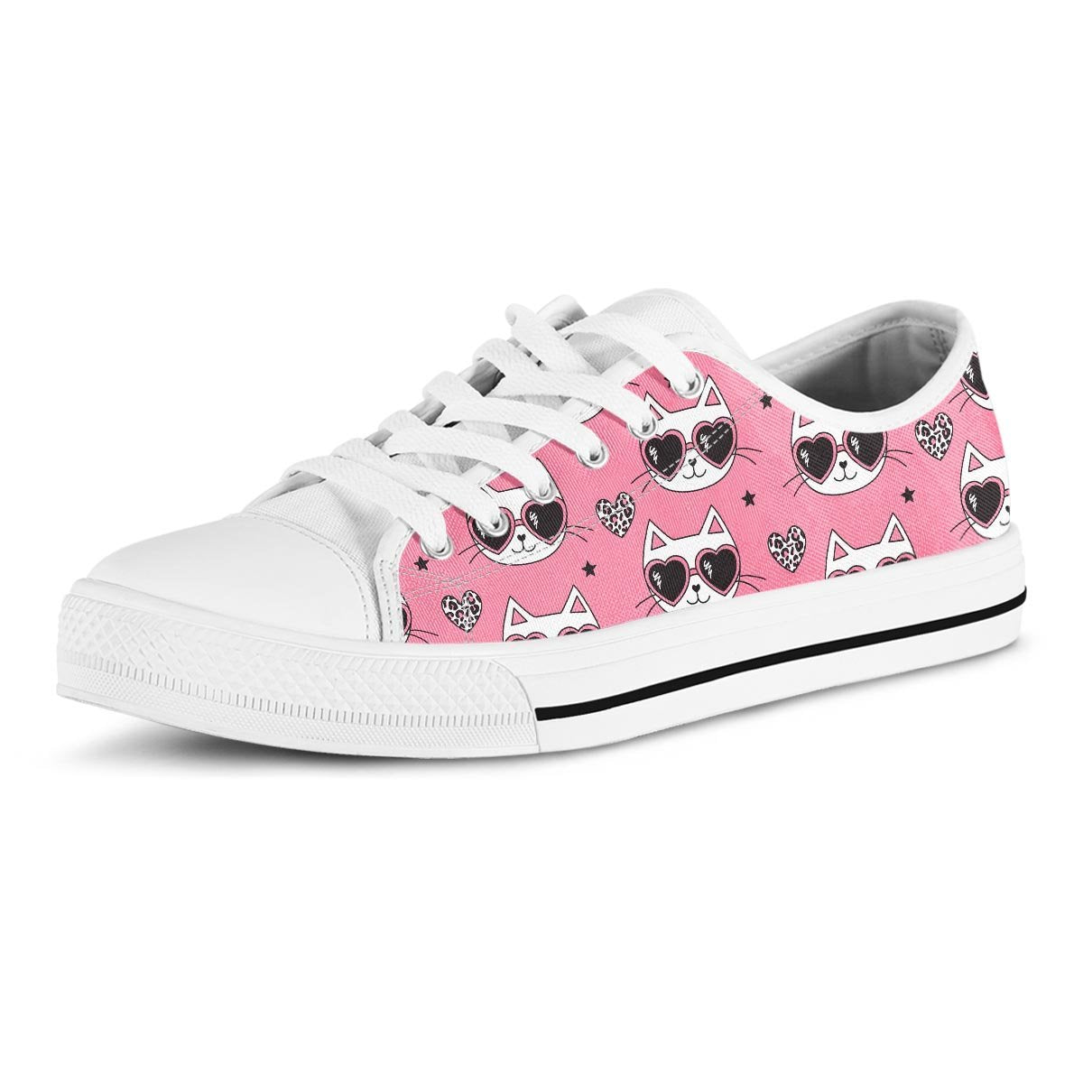 Pink Cat Print Men's Low Top Shoes-grizzshop