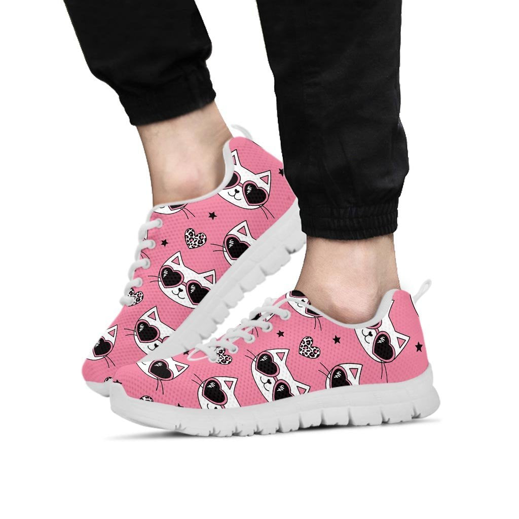 Pink Cat Print Men's Sneakers-grizzshop