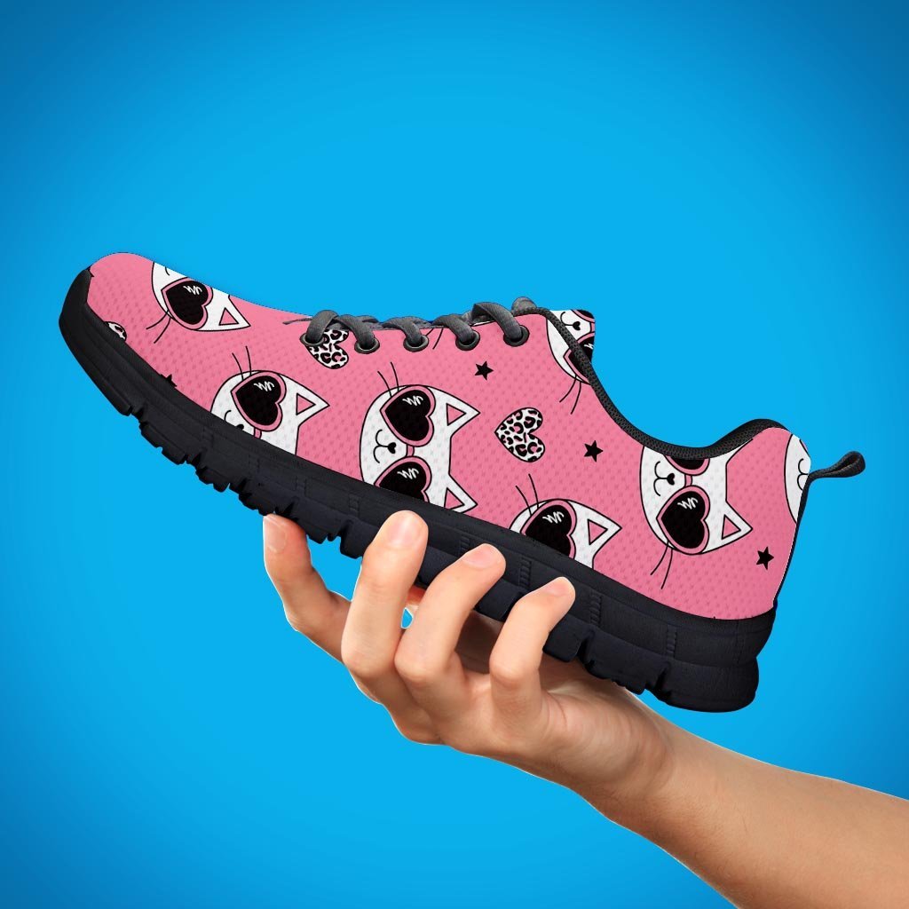 Pink Cat Print Men's Sneakers-grizzshop