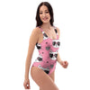 Pink Cat Print One Piece Swimsuite-grizzshop