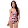 Pink Cat Print One Piece Swimsuite-grizzshop