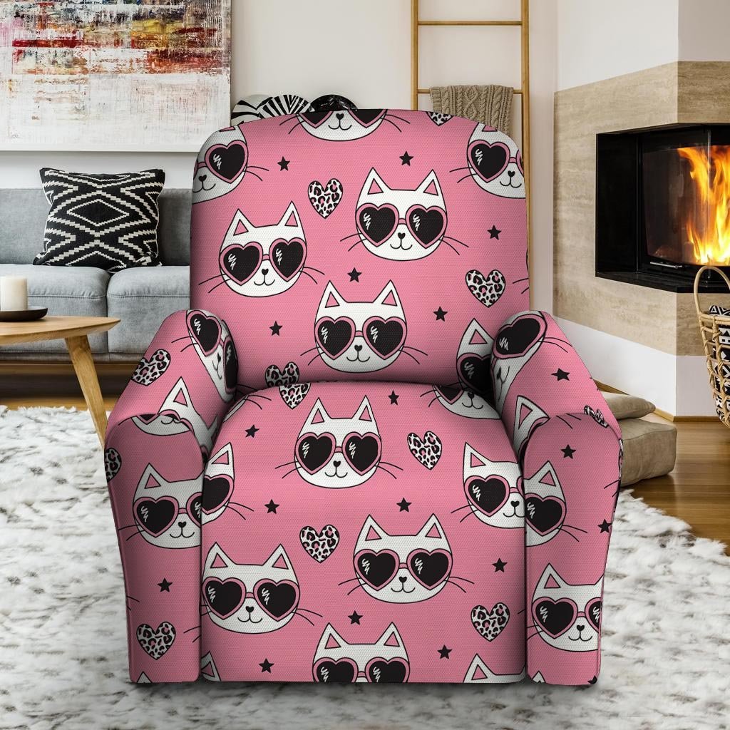 Pink Cat Print Recliner Cover-grizzshop