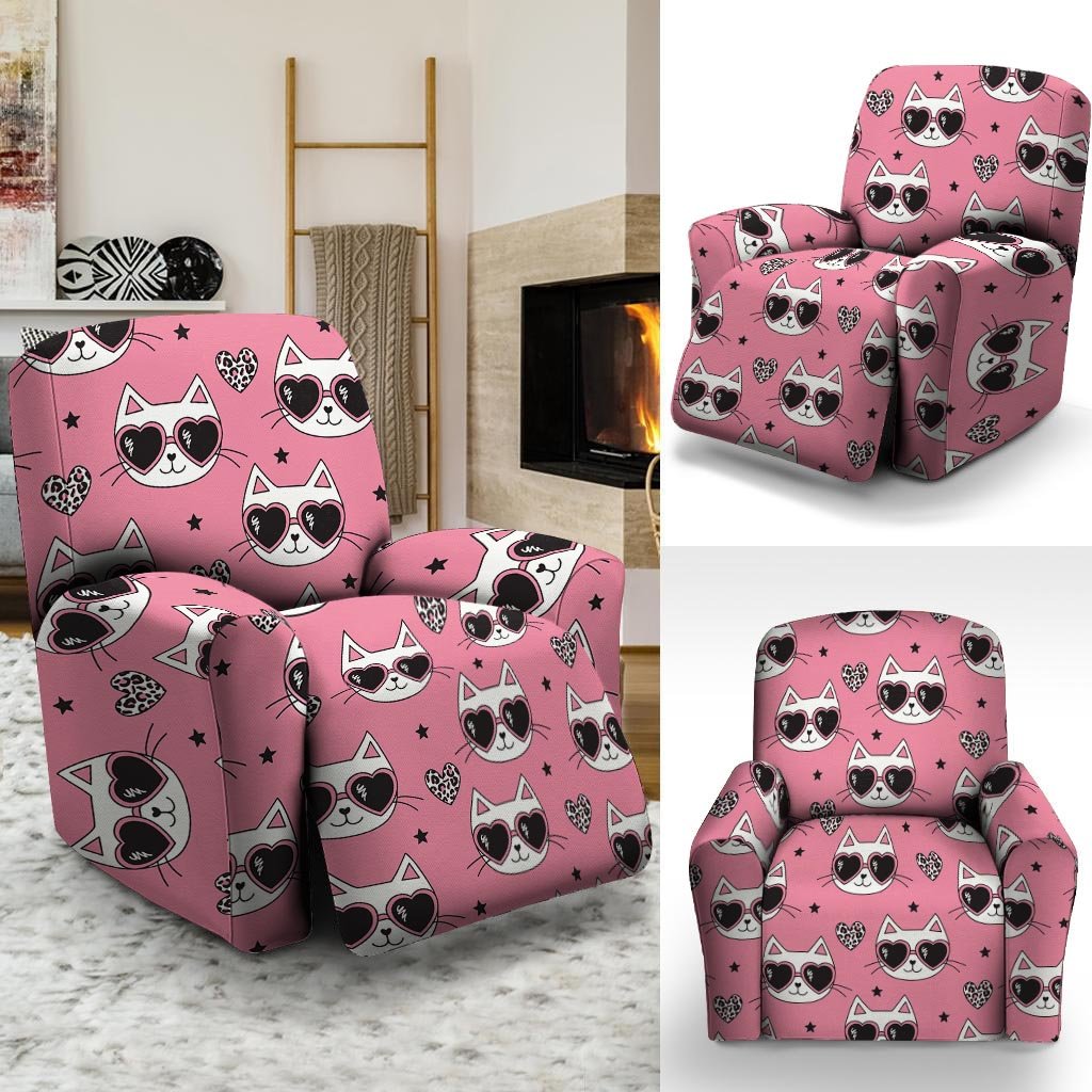 Pink Cat Print Recliner Cover-grizzshop