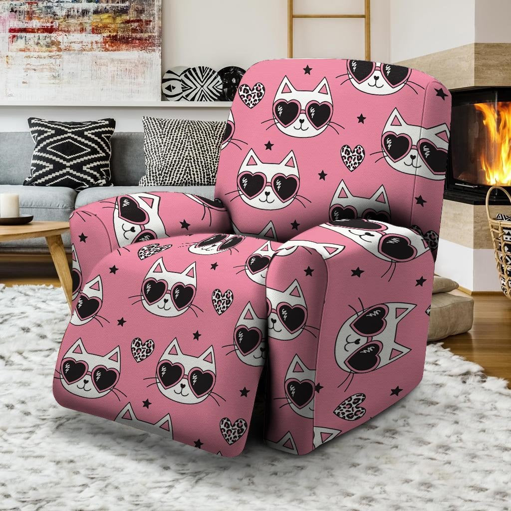 Pink Cat Print Recliner Cover-grizzshop