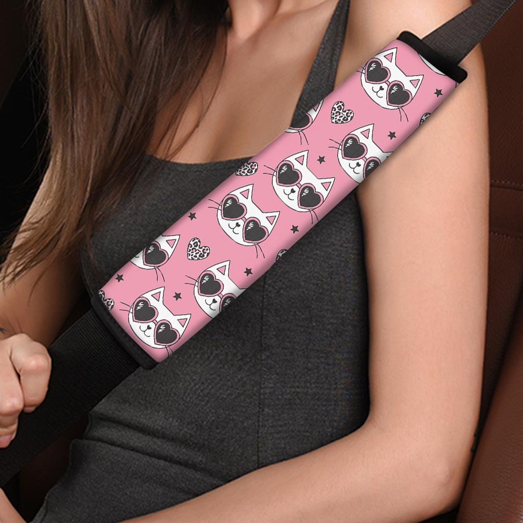 Pink Cat Print Seat Belt Cover-grizzshop