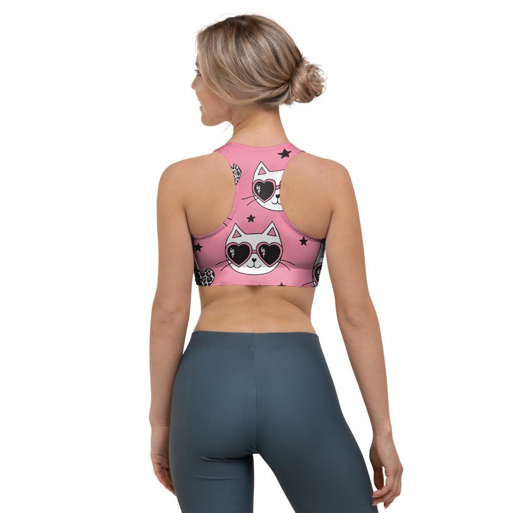 Pink Cat Print Sports Bra-grizzshop