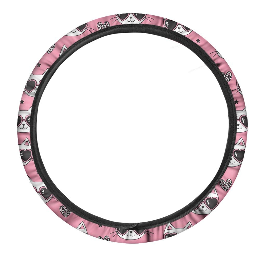 Pink Cat Print Steering Wheel Cover-grizzshop