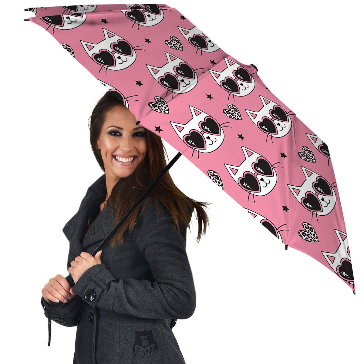 Pink Cat Print Umbrella-grizzshop