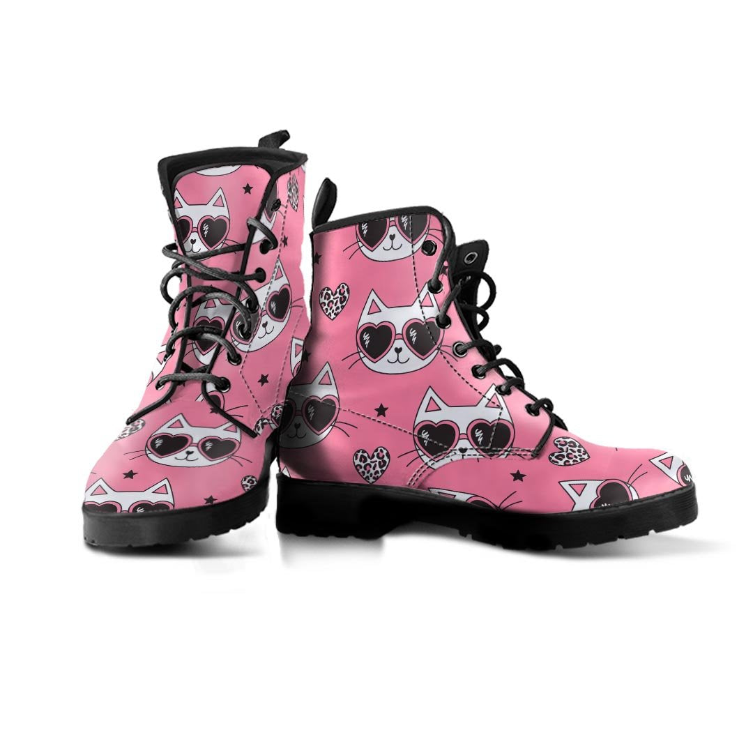 Pink Cat Print Women's Boots-grizzshop