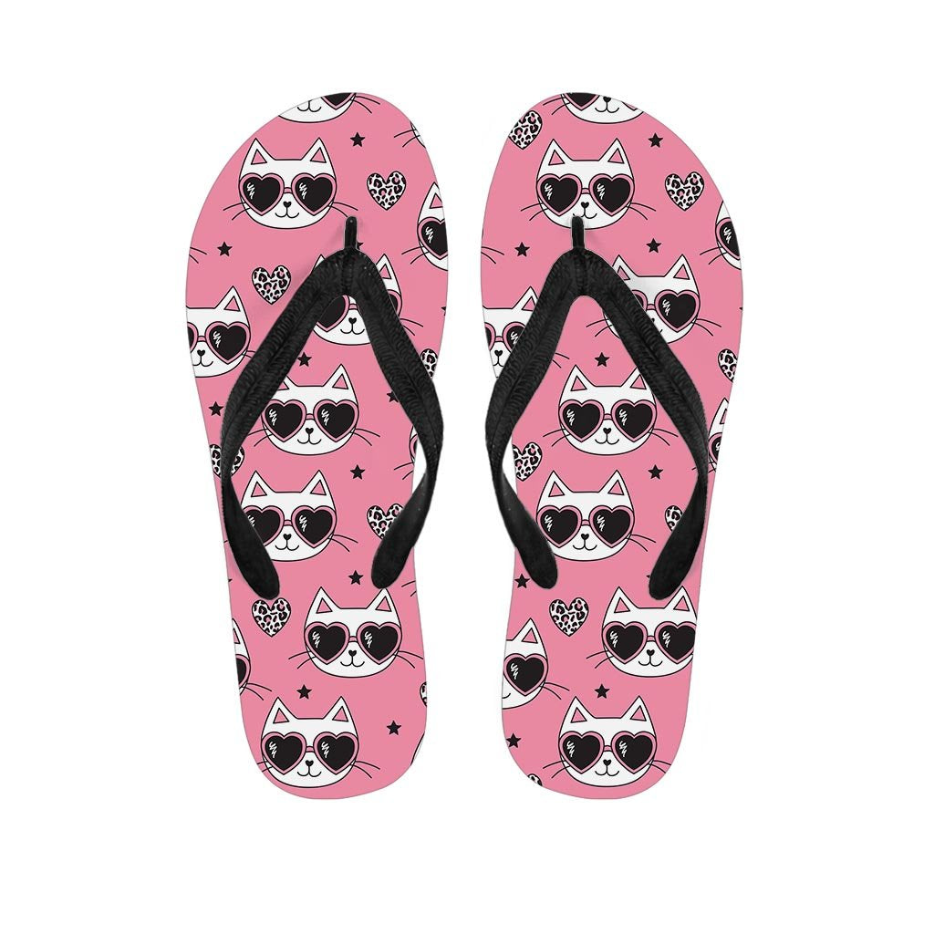 Pink Cat Print Women's Flip Flops-grizzshop