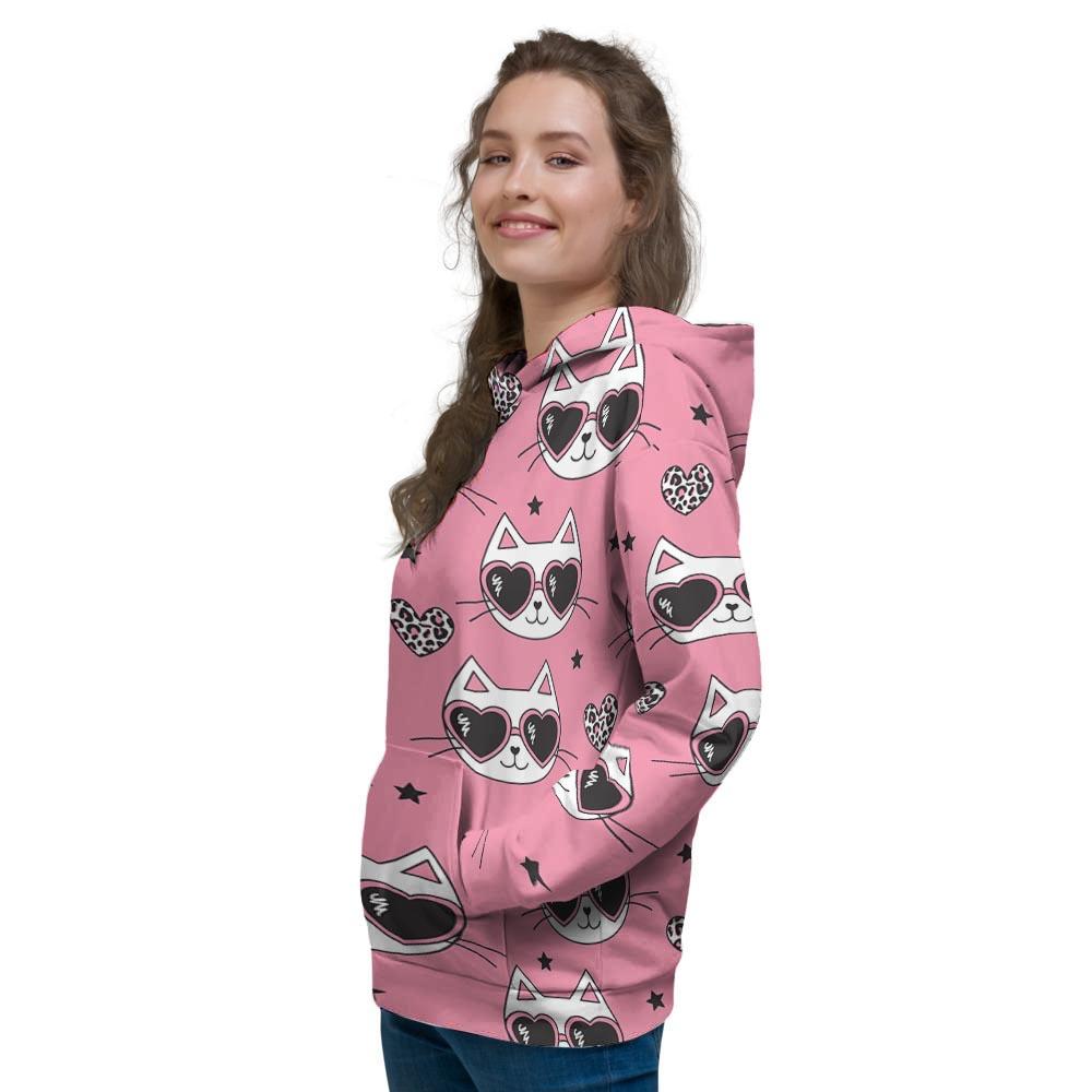 Pink Cat Print Women's Hoodie-grizzshop