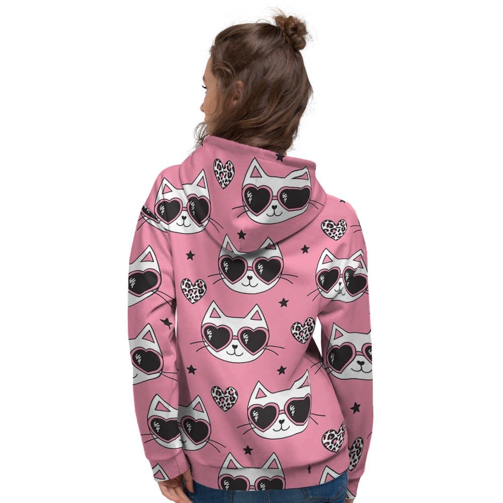 Pink Cat Print Women's Hoodie-grizzshop