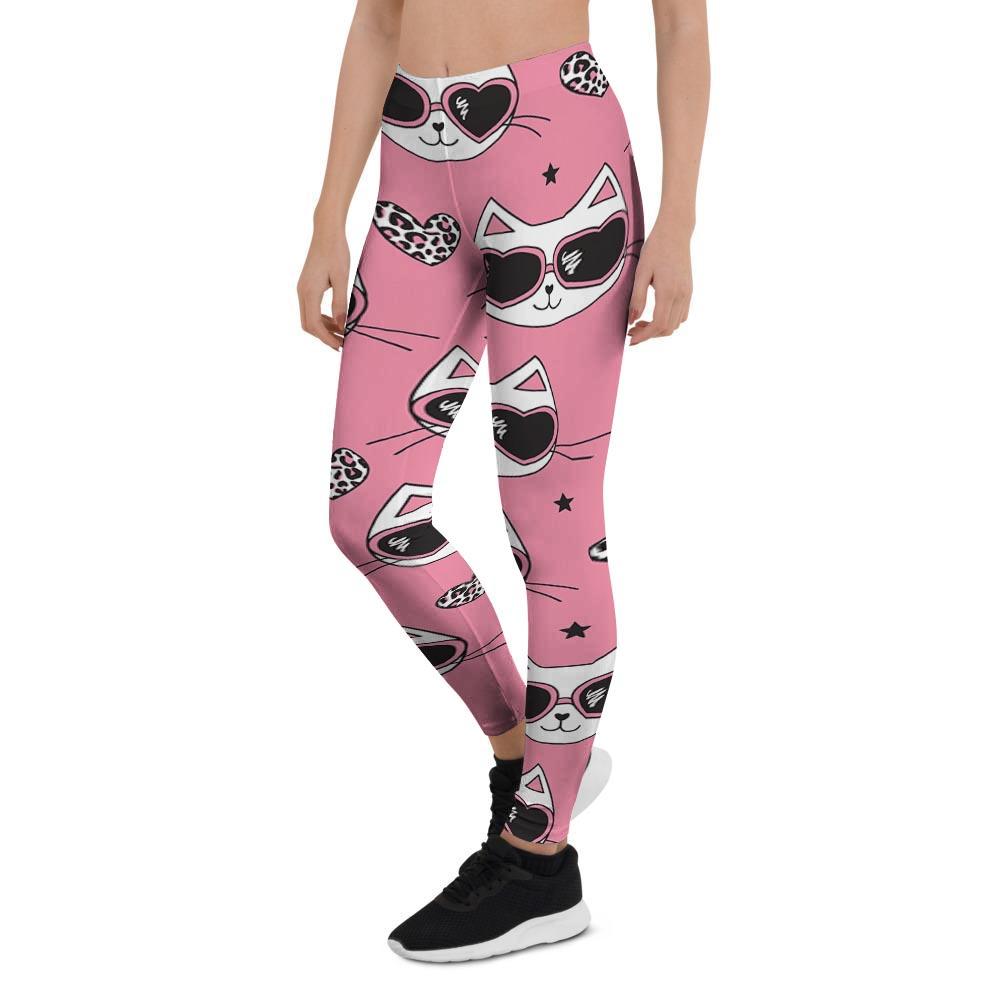 Pink Cat Print Women's Leggings-grizzshop