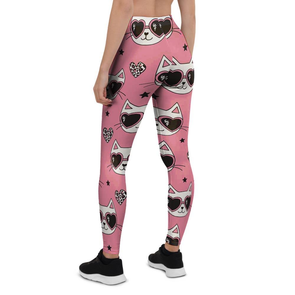 Pink Cat Print Women's Leggings-grizzshop