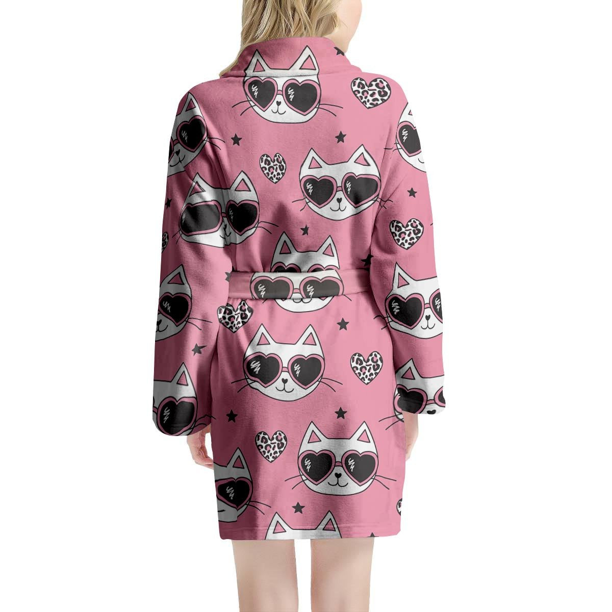 Pink Cat Print Women's Robe-grizzshop