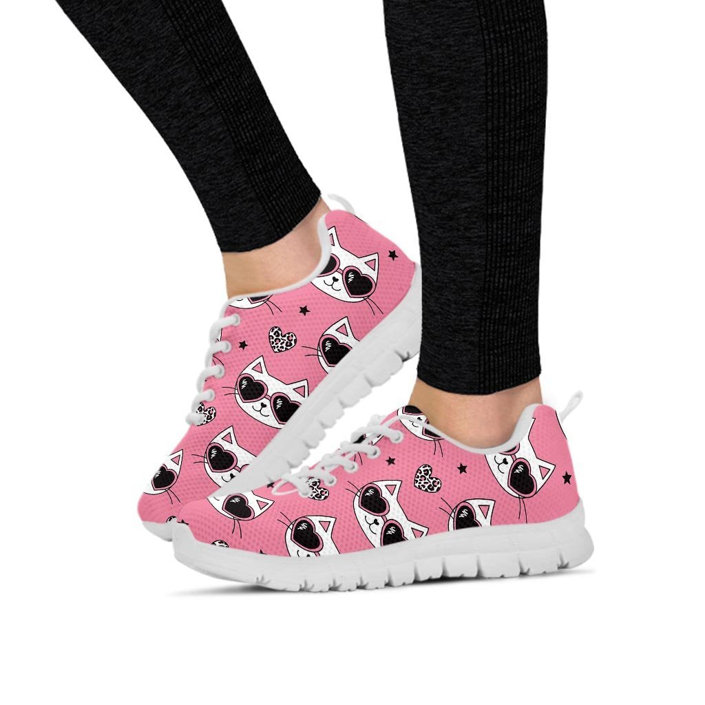 Pink Cat Print Women's Sneakers-grizzshop