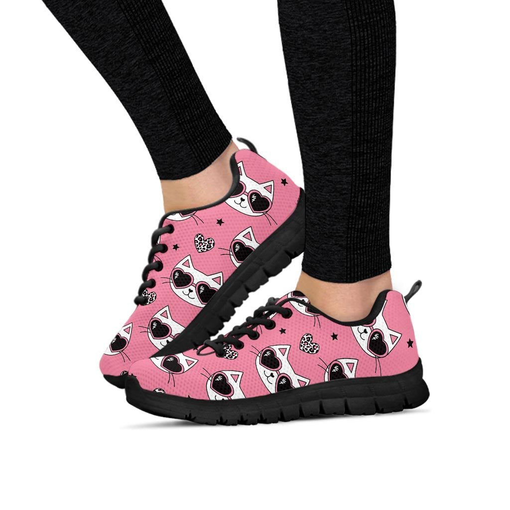 Pink Cat Print Women's Sneakers-grizzshop