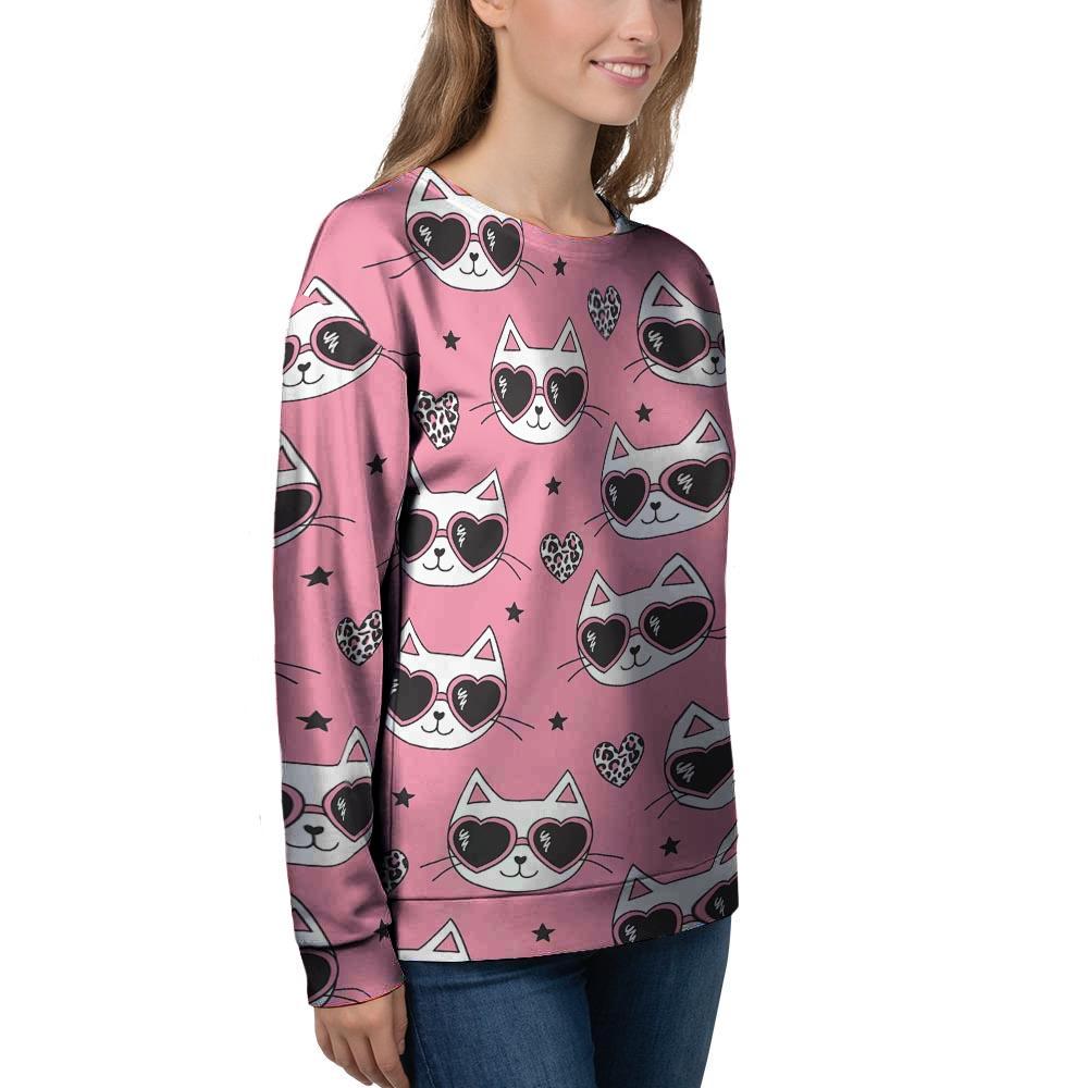 Pink Cat Print Women's Sweatshirt-grizzshop