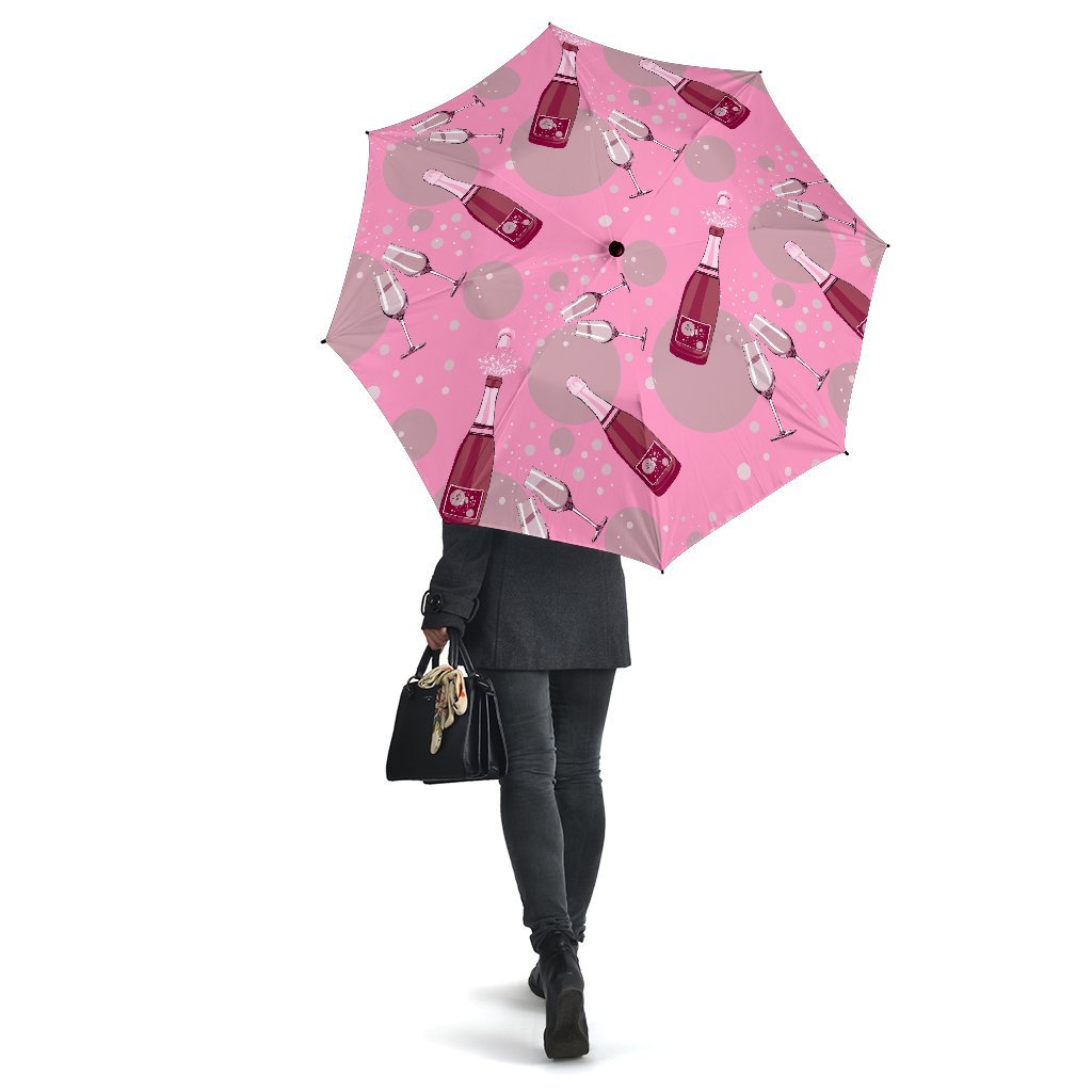 Pink Champagne Pattern Print Automatic Foldable Umbrella-grizzshop