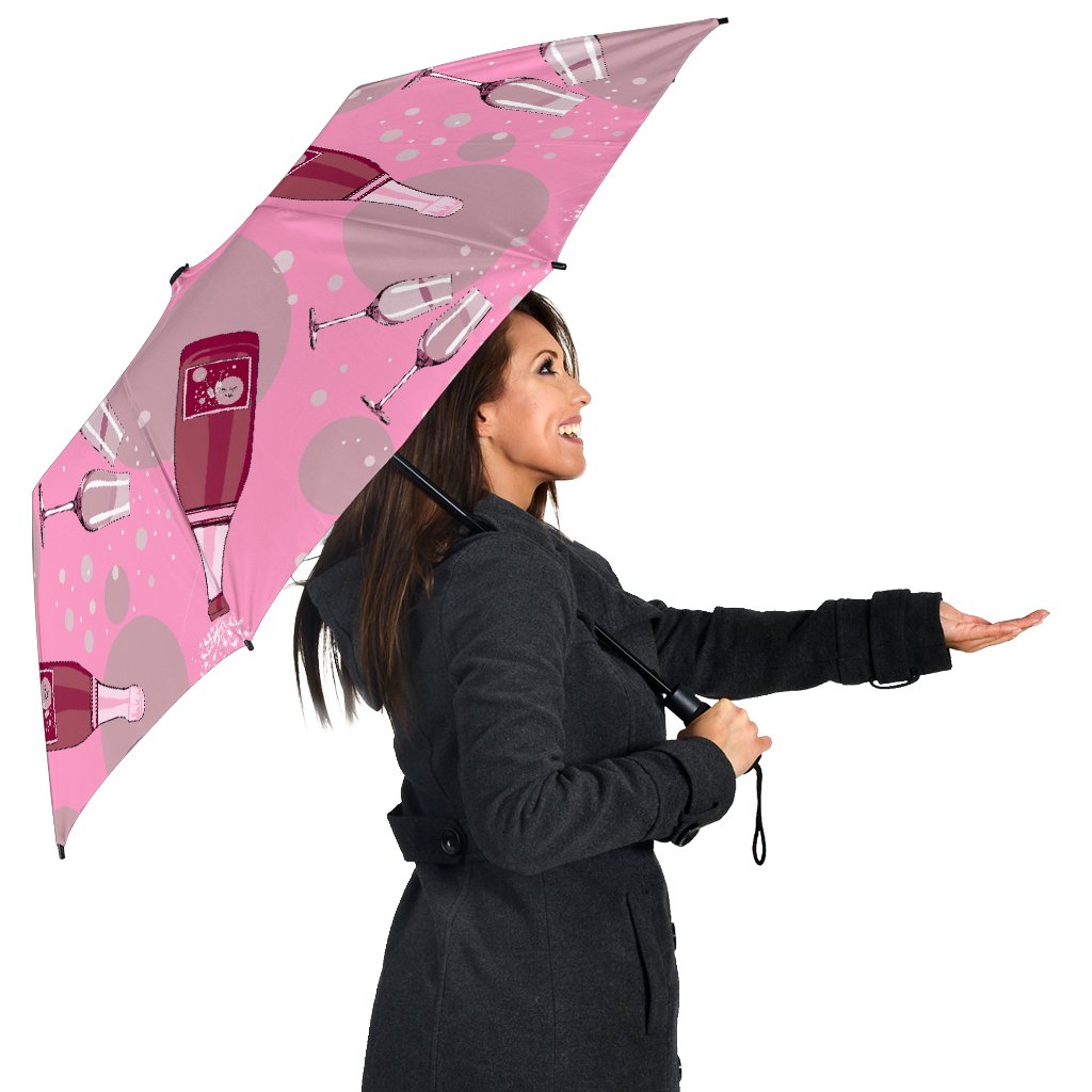 Pink Champagne Pattern Print Automatic Foldable Umbrella-grizzshop