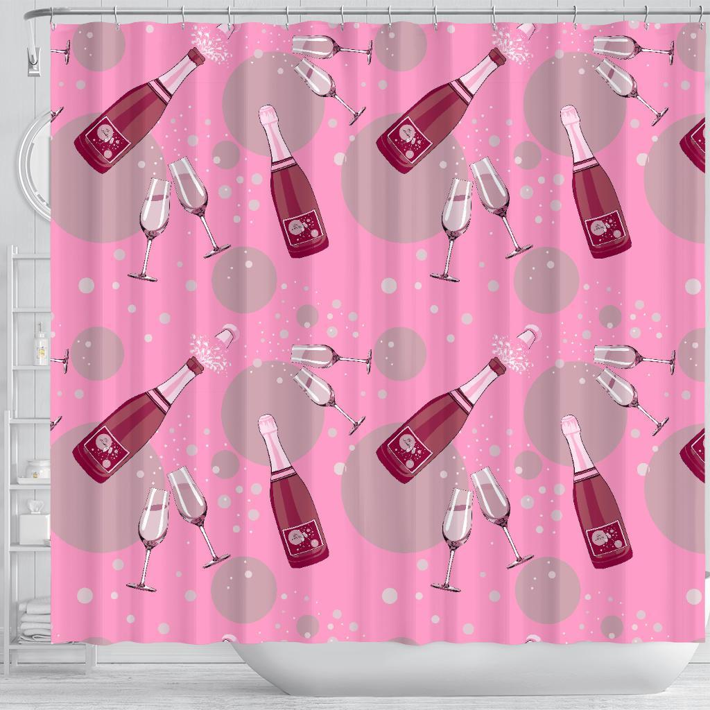 Pink Champagne Pattern Print Bathroom Shower Curtain-grizzshop