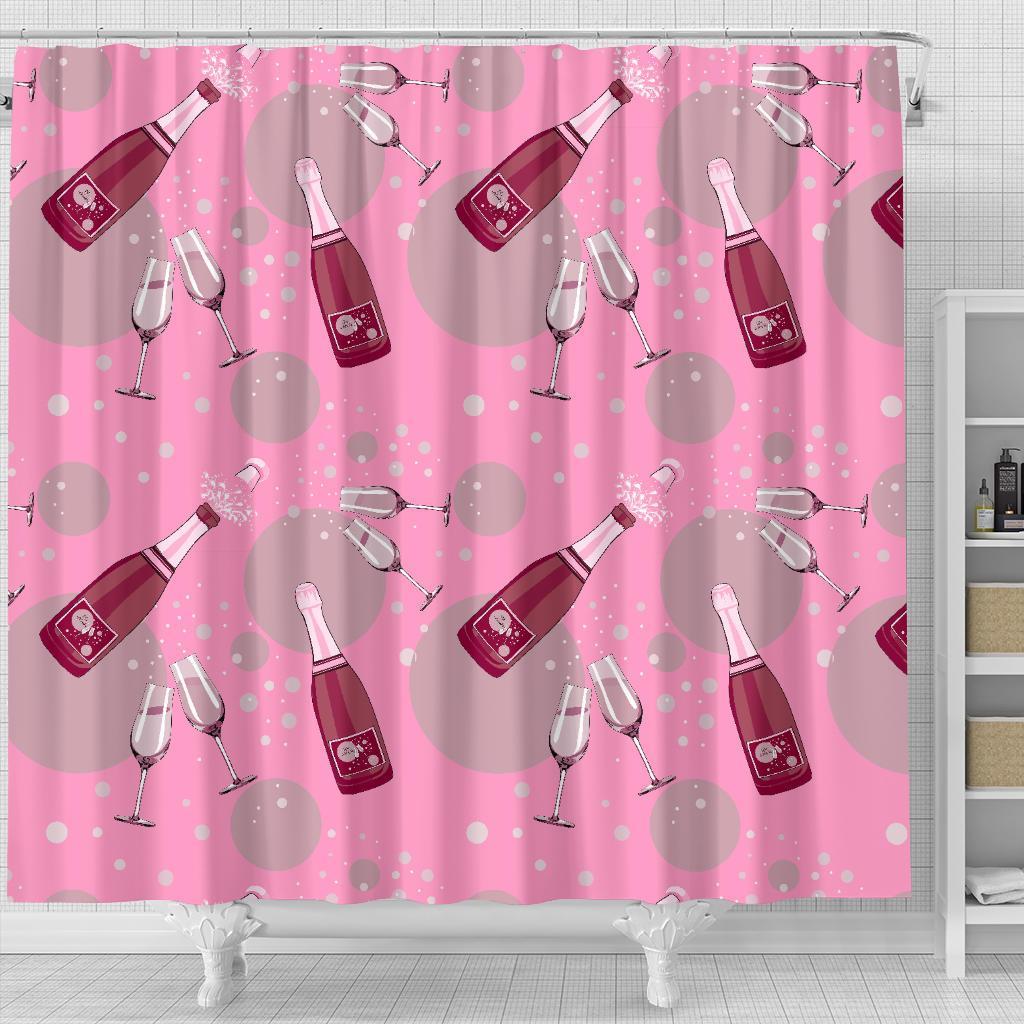 Pink Champagne Pattern Print Bathroom Shower Curtain-grizzshop