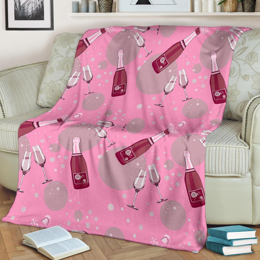 Pink Champagne Pattern Print Blanket-grizzshop