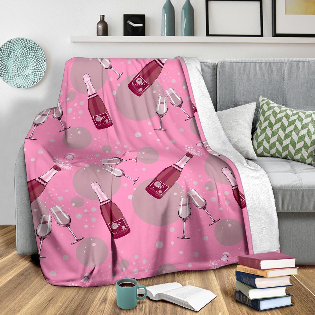 Pink Champagne Pattern Print Blanket-grizzshop