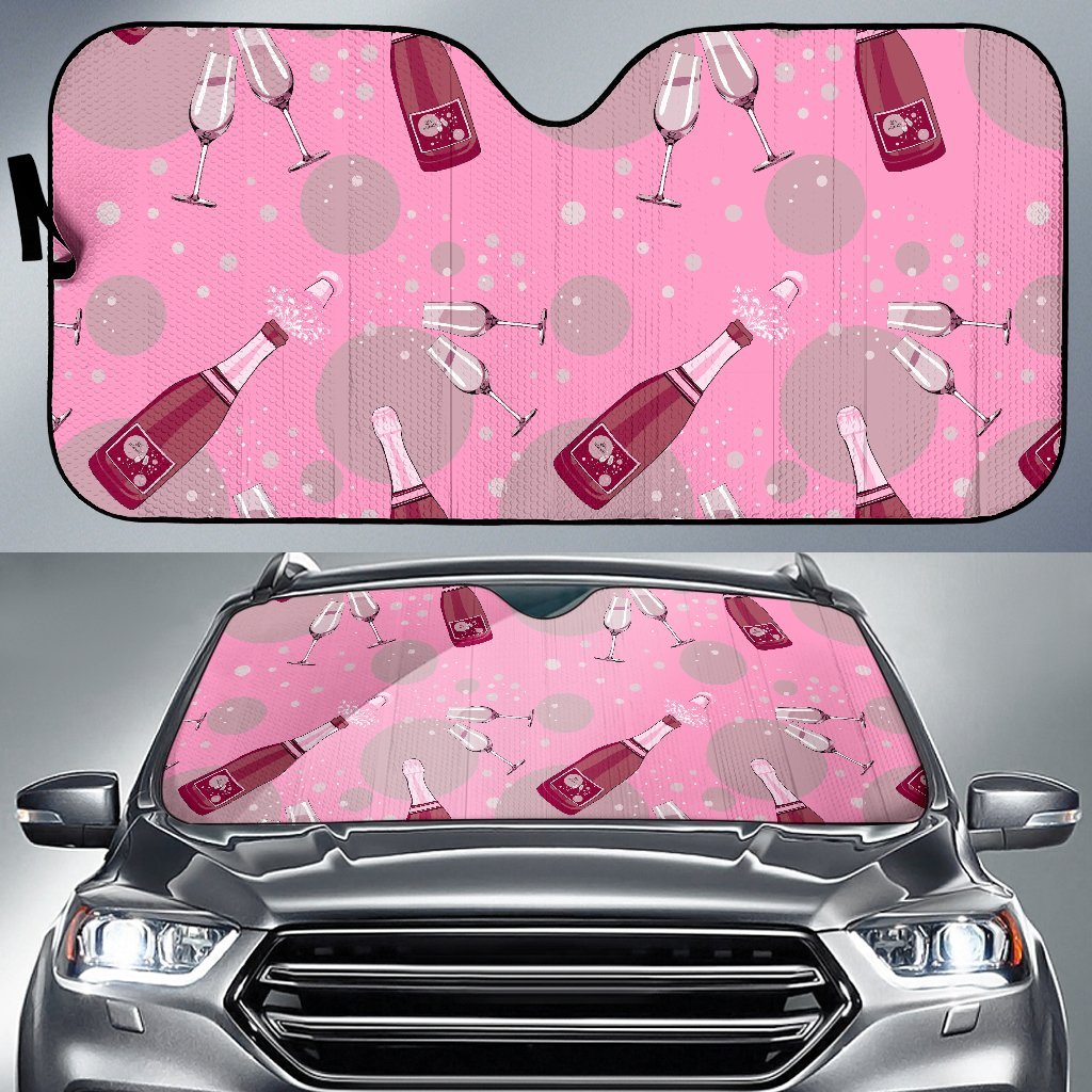 Pink Champagne Pattern Print Car Sun Shade-grizzshop