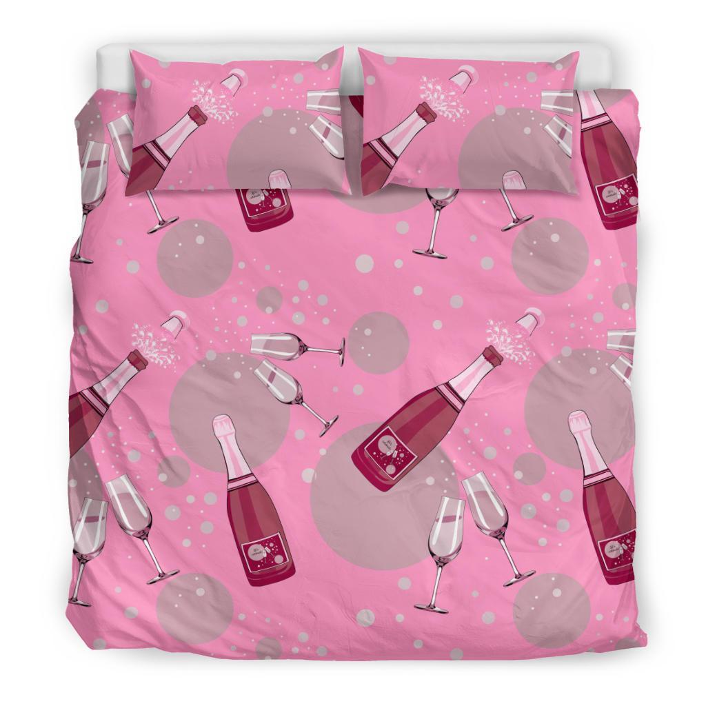 Pink Champagne Pattern Print Duvet Cover Bedding Set-grizzshop