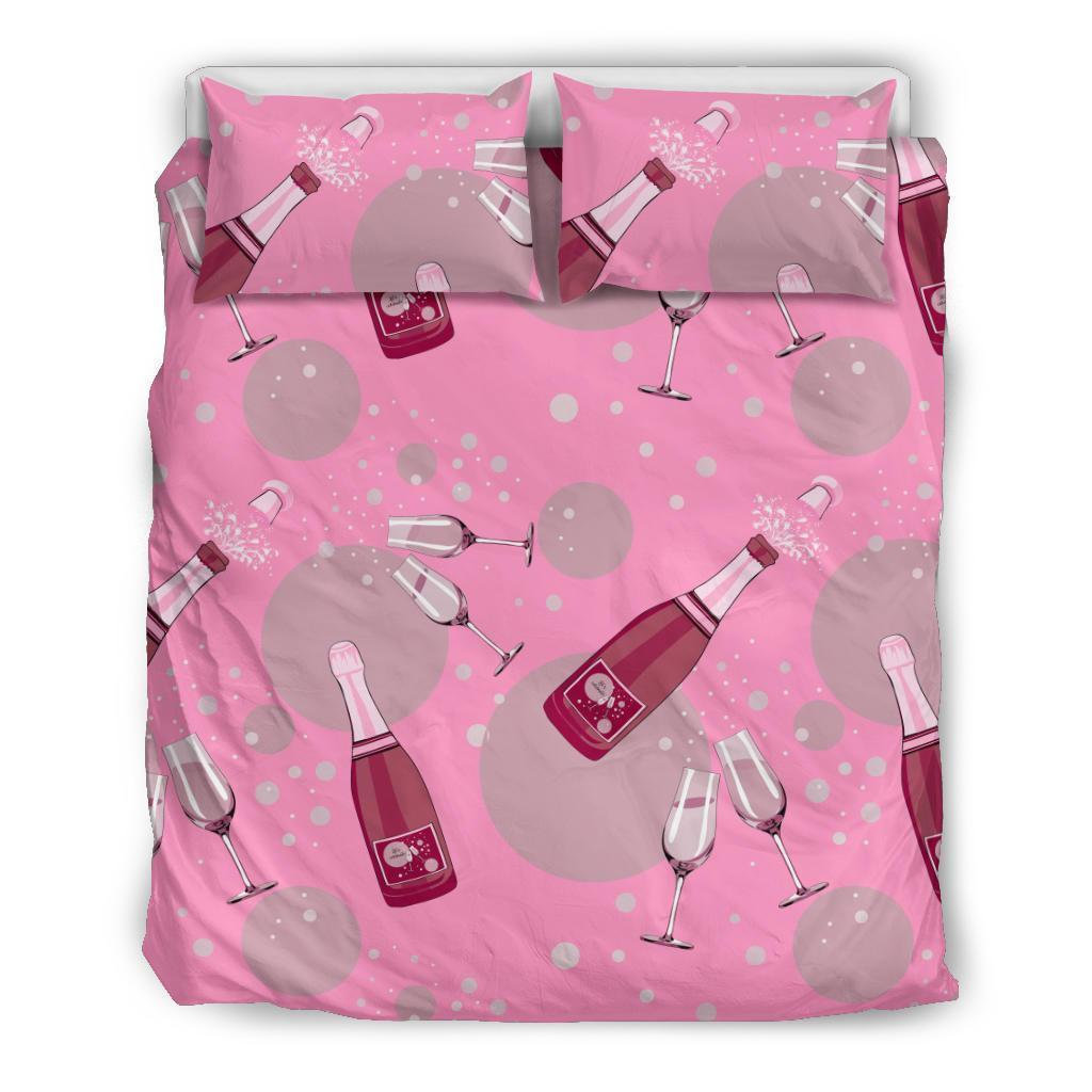 Pink Champagne Pattern Print Duvet Cover Bedding Set-grizzshop