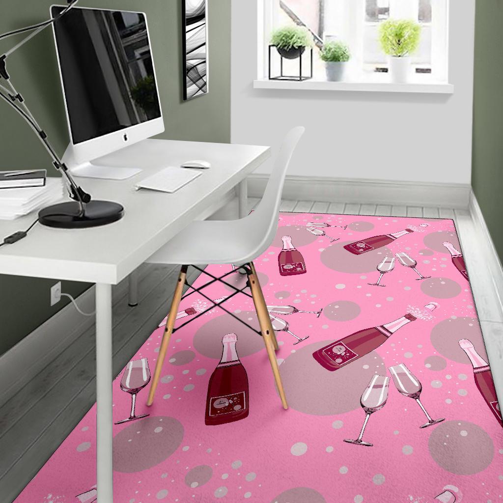 Pink Champagne Pattern Print Floor Mat-grizzshop