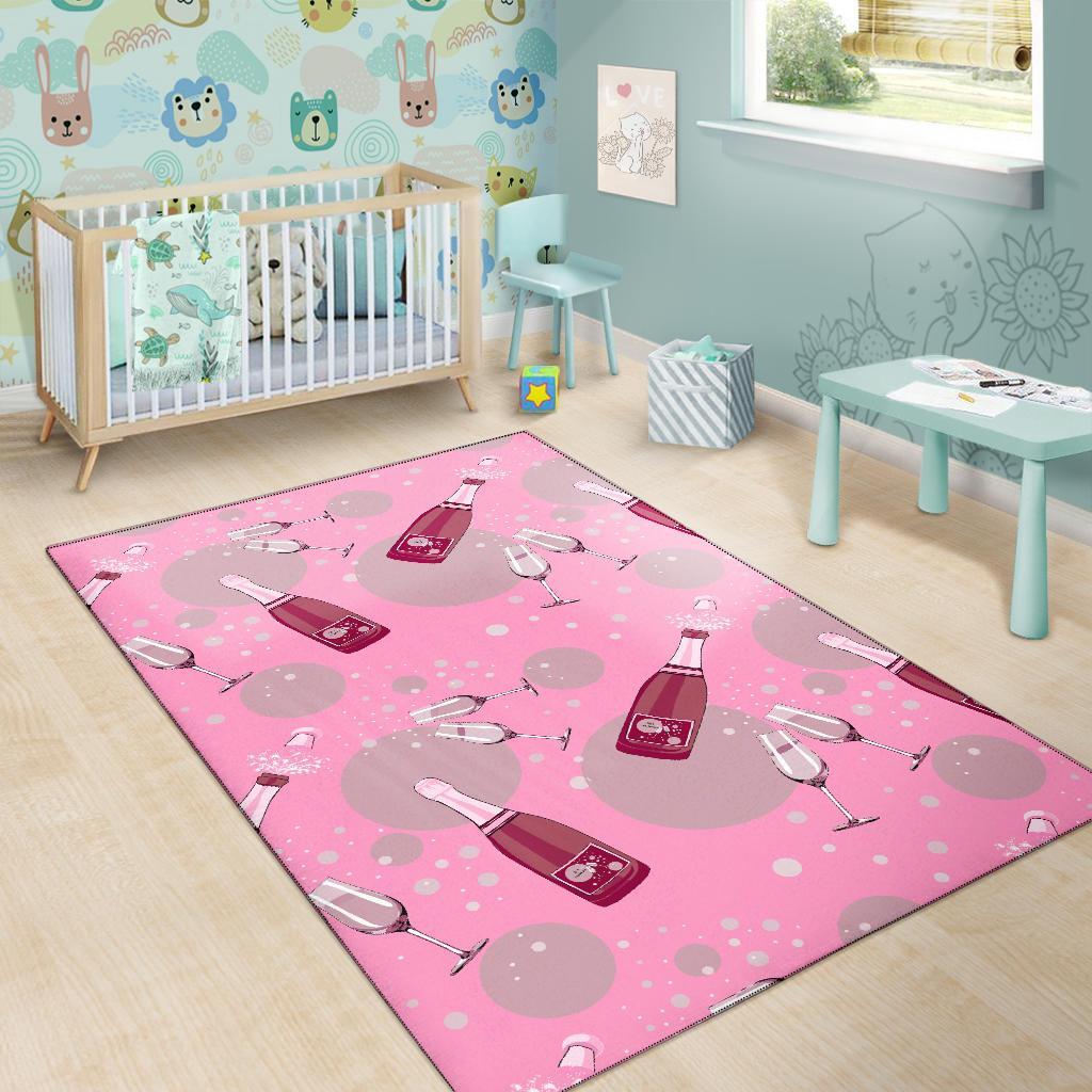 Pink Champagne Pattern Print Floor Mat-grizzshop