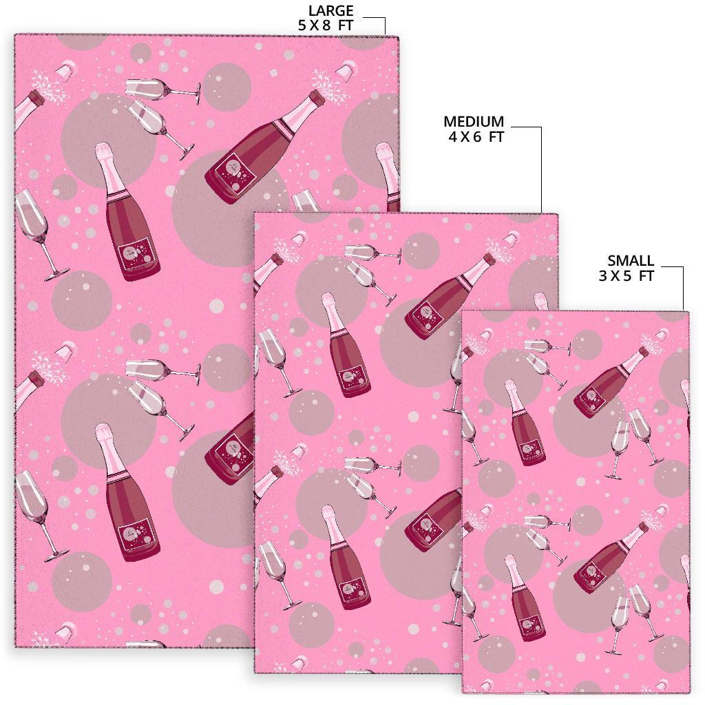 Pink Champagne Pattern Print Floor Mat-grizzshop