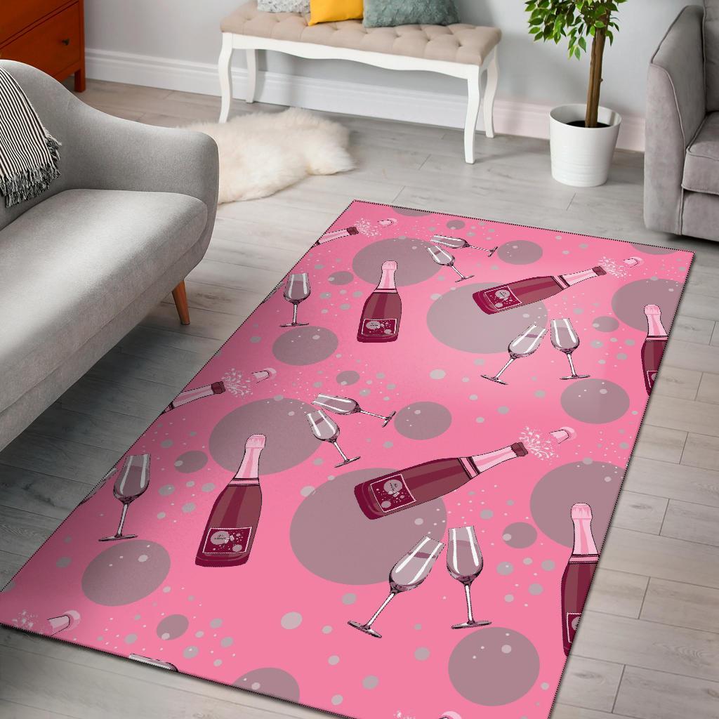 Pink Champagne Pattern Print Floor Mat-grizzshop