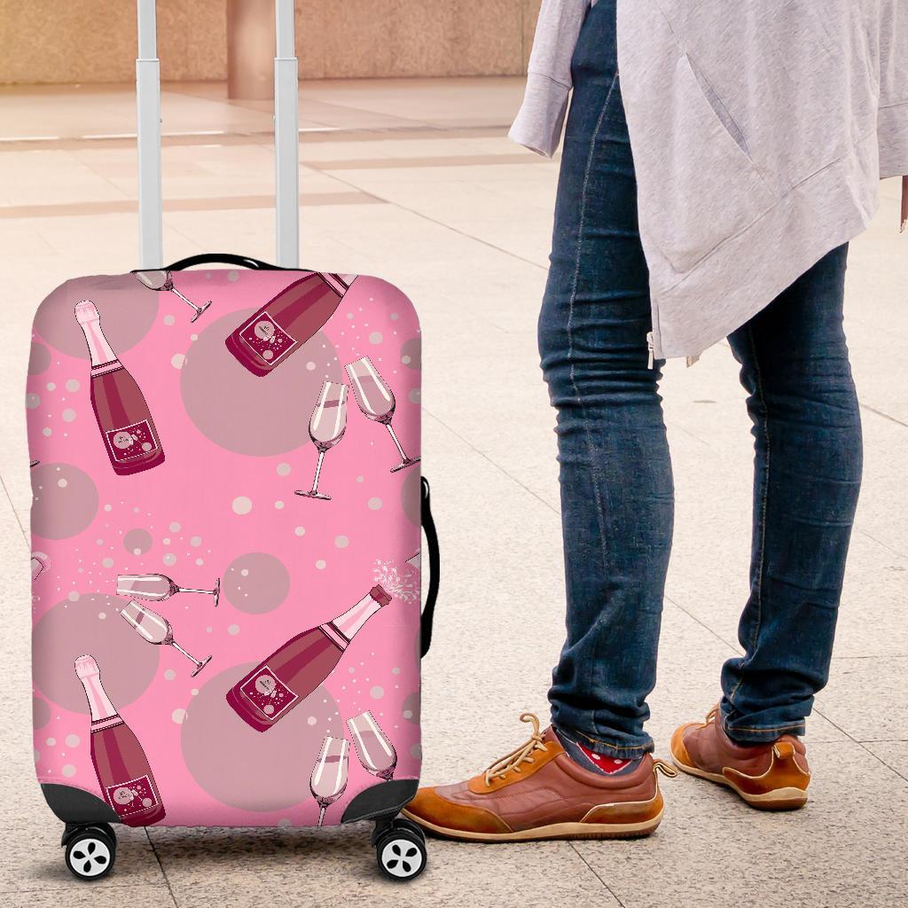 Pink Champagne Pattern Print Luggage Cover Protector-grizzshop