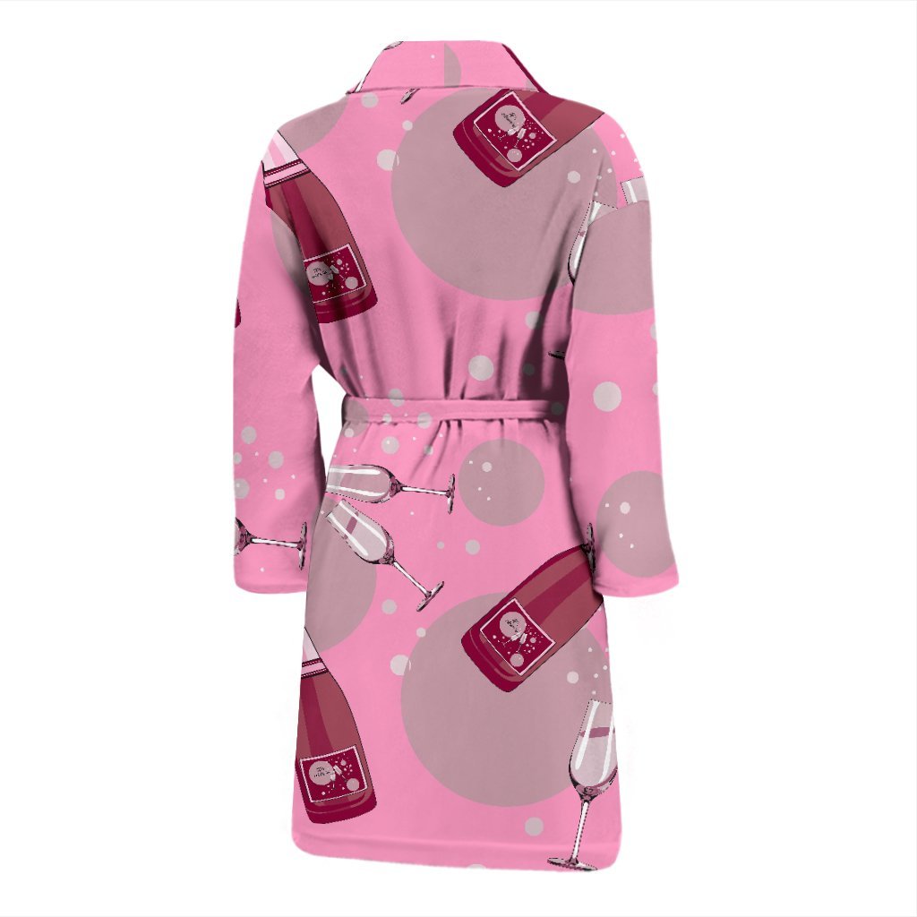 Pink Champagne Pattern Print Men Long Robe-grizzshop