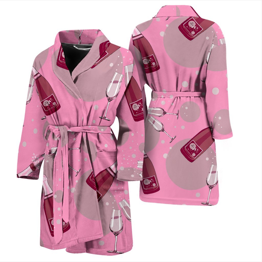 Pink Champagne Pattern Print Men Long Robe-grizzshop