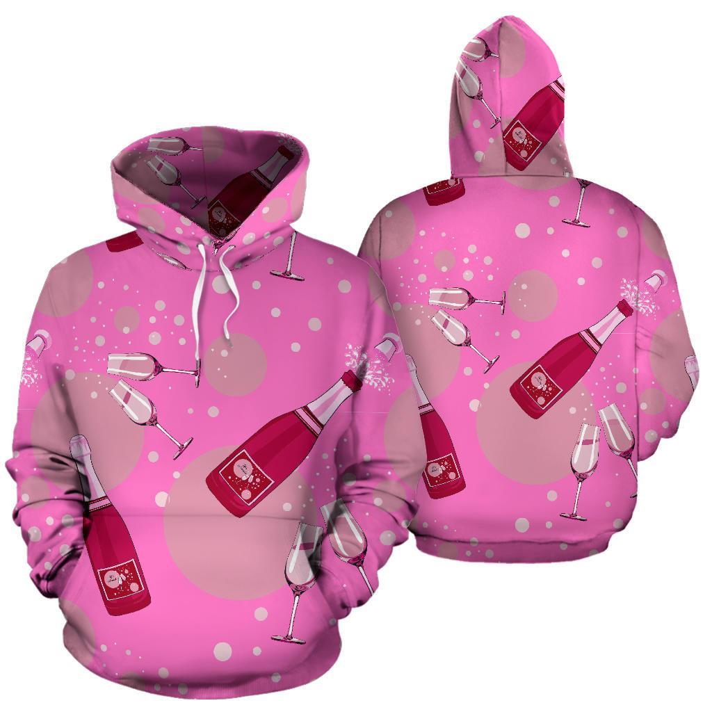 Pink Champagne Pattern Print Men Women Pullover Hoodie-grizzshop