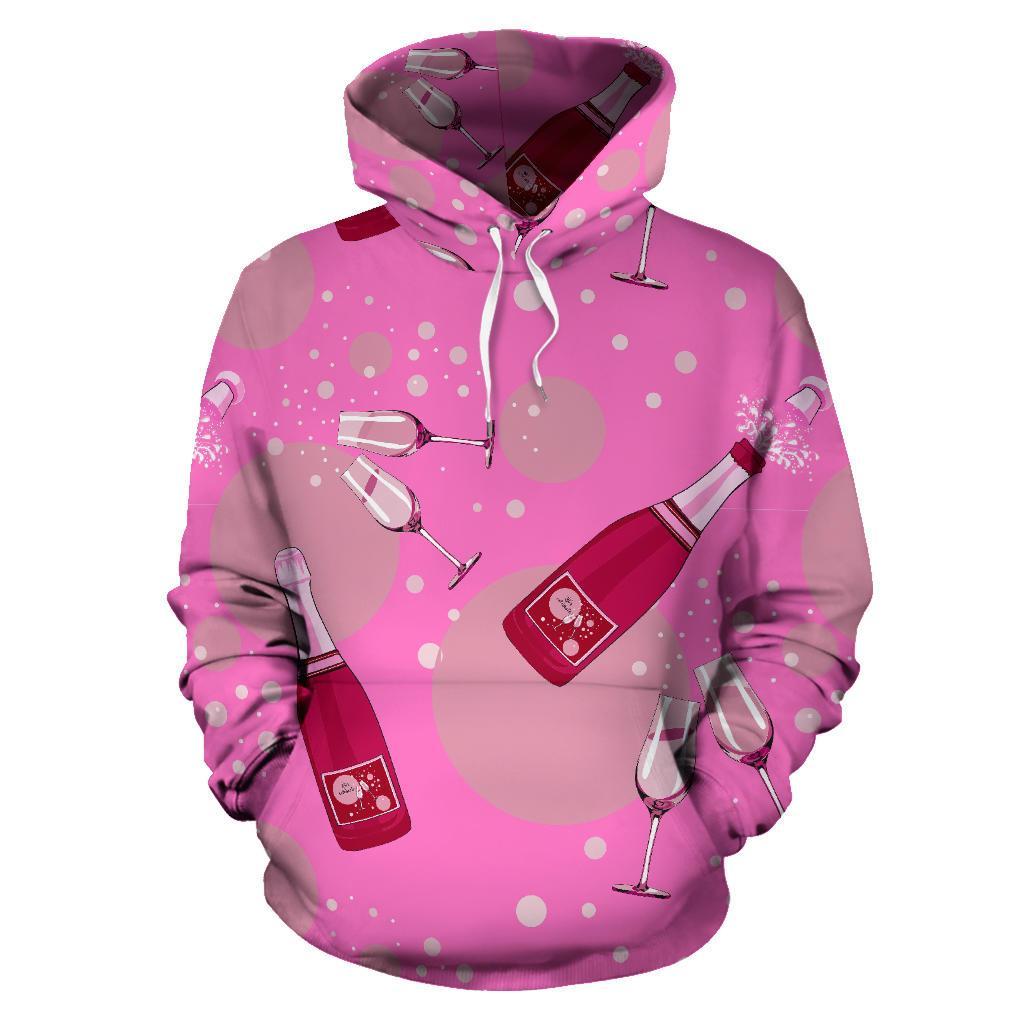 Pink Champagne Pattern Print Men Women Pullover Hoodie-grizzshop